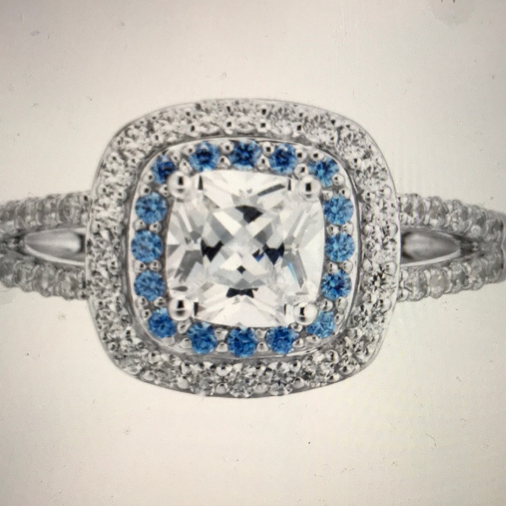 Sterling Silver White & Blue Cubic Zirconia Ring
